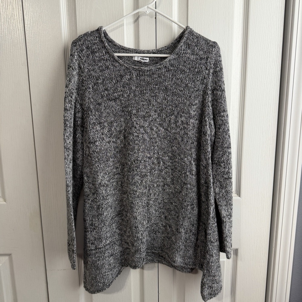 Sonoma Black White Marled Asymmetrical Hemline Sweater Women's Size 1X Preppy